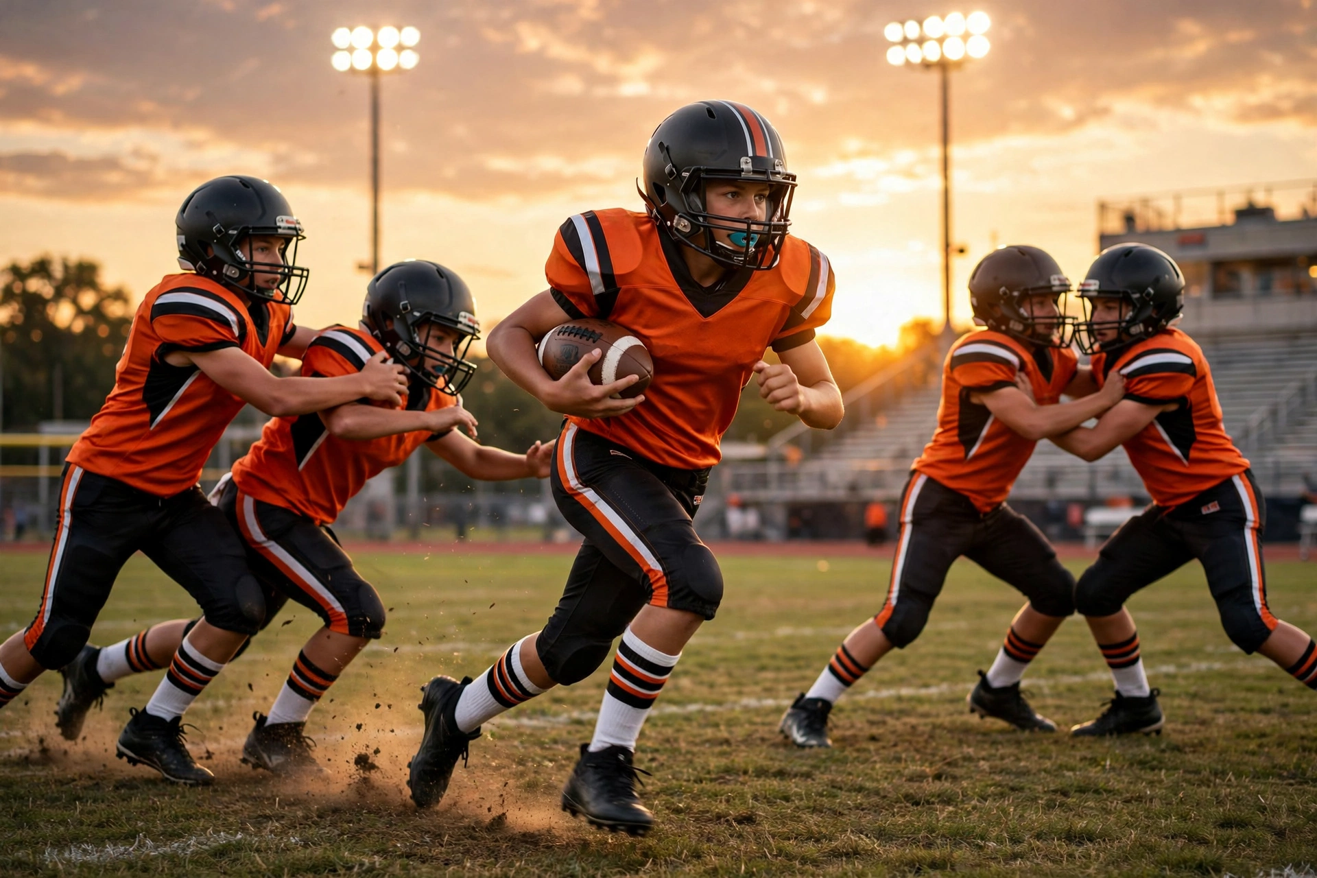 Youth football team wearing custom Sideline Uniforms jerseys