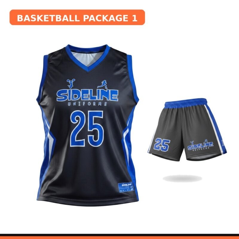 Custom basketball uniform set package - navy sublimated jersey and shorts