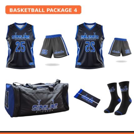 Home & Away Package - two custom basketball uniforms, duffle bag, arm sleeves, and socks