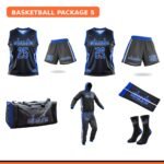 Contender Package - two custom basketball uniforms, warmup sweat set, duffle bag, arm sleeves, and socks