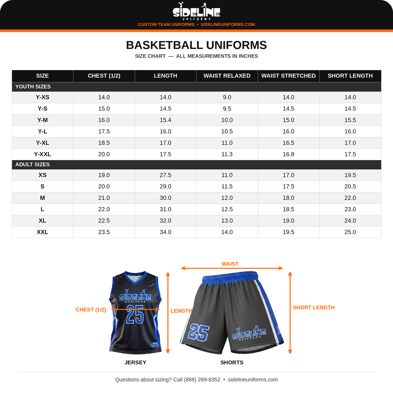 Basketball Uniforms Size Chart - Sideline Uniforms