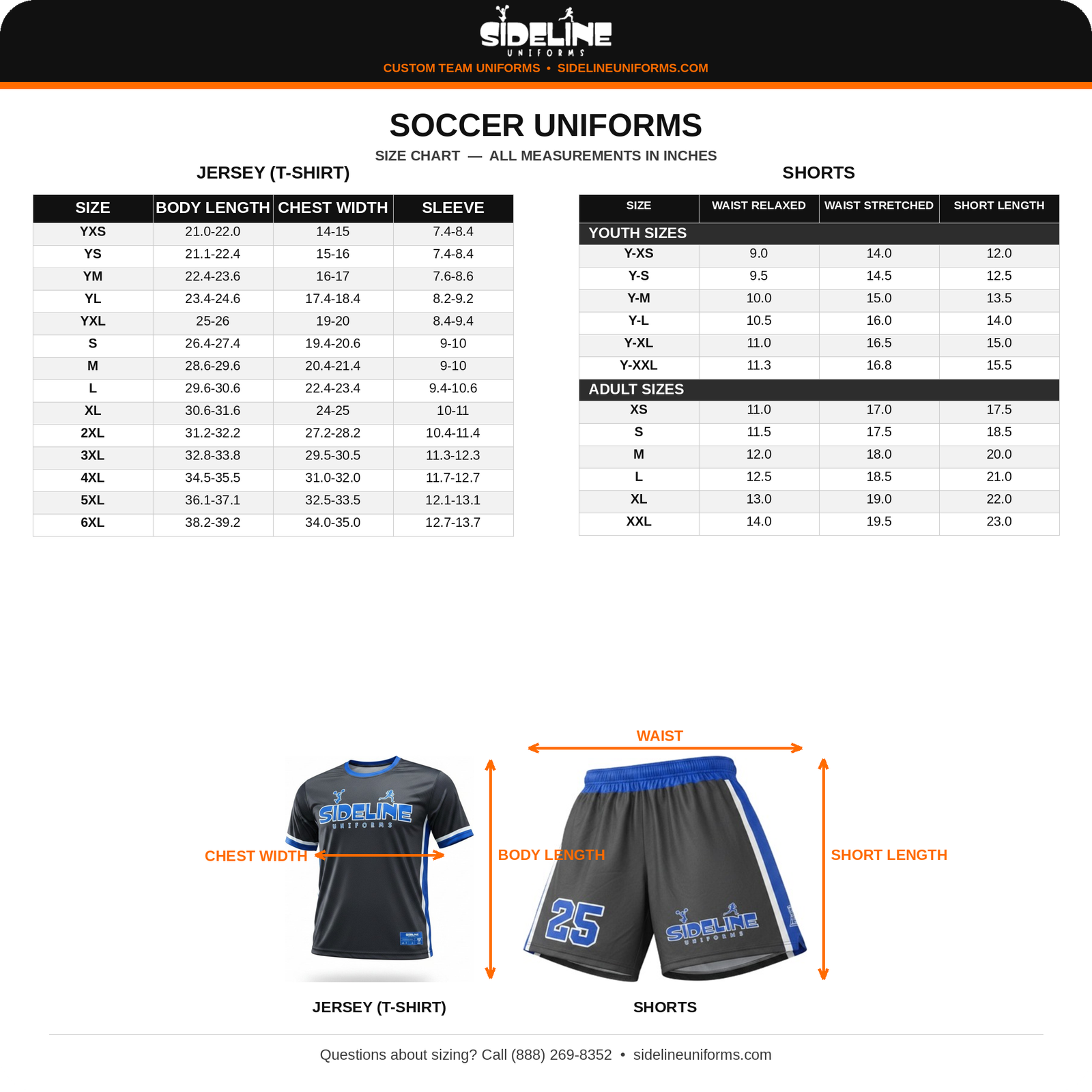 Soccer Uniforms Size Chart - Sideline Uniforms