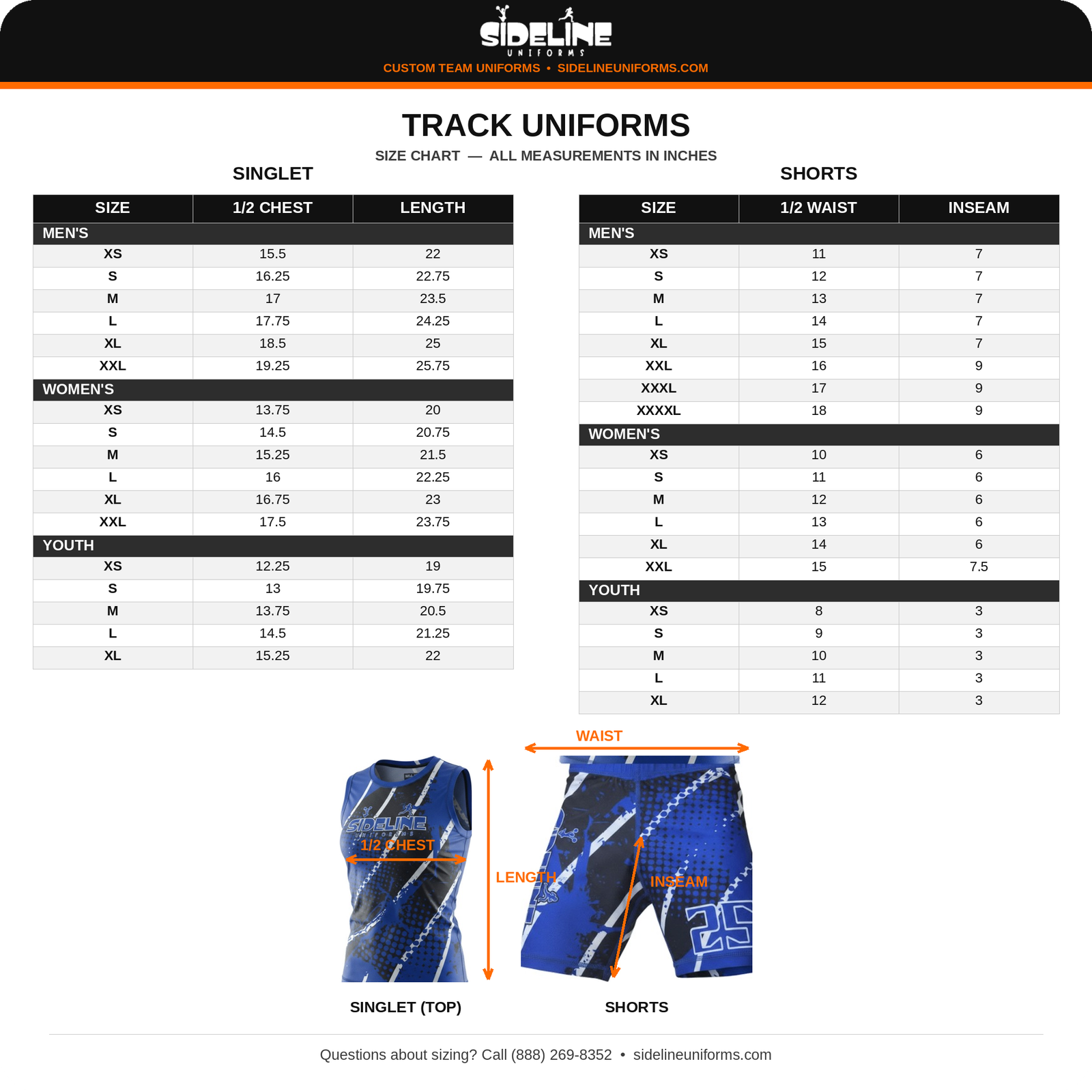 Track Uniforms Size Chart - Sideline Uniforms
