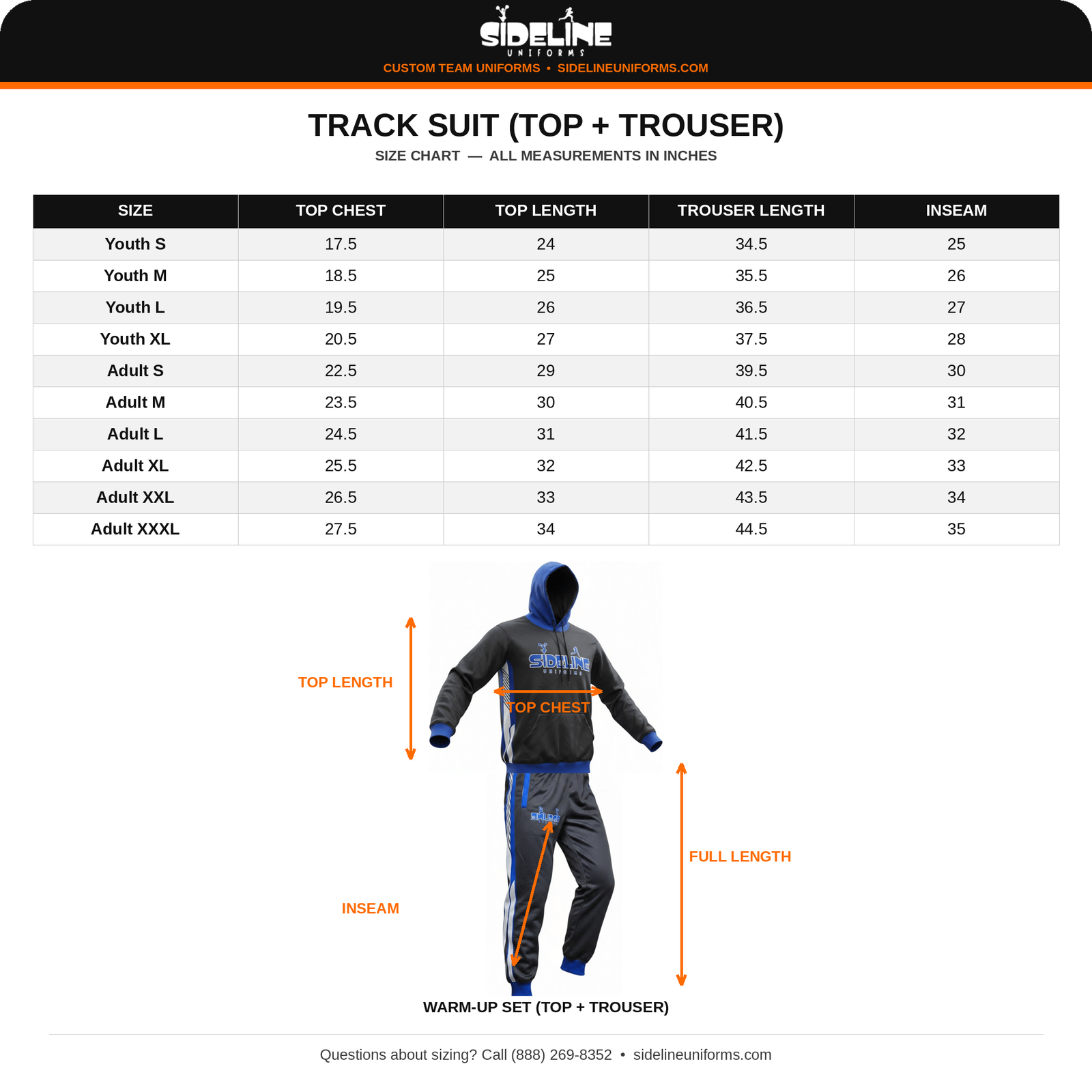 Track Suit Size Chart - Sideline Uniforms