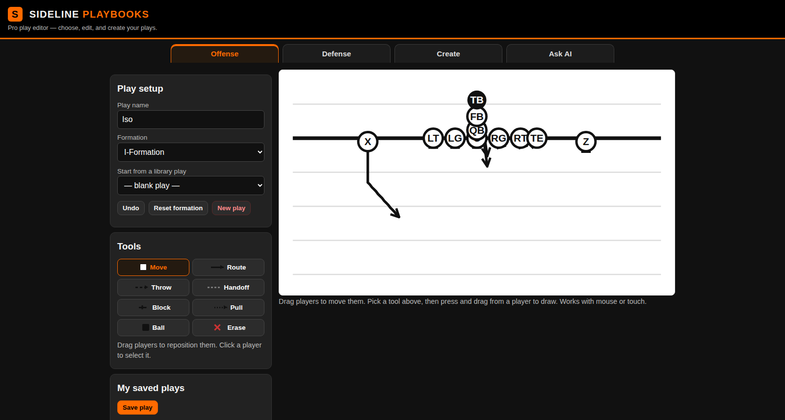 Playbook editor in Sideline Playbook Pro