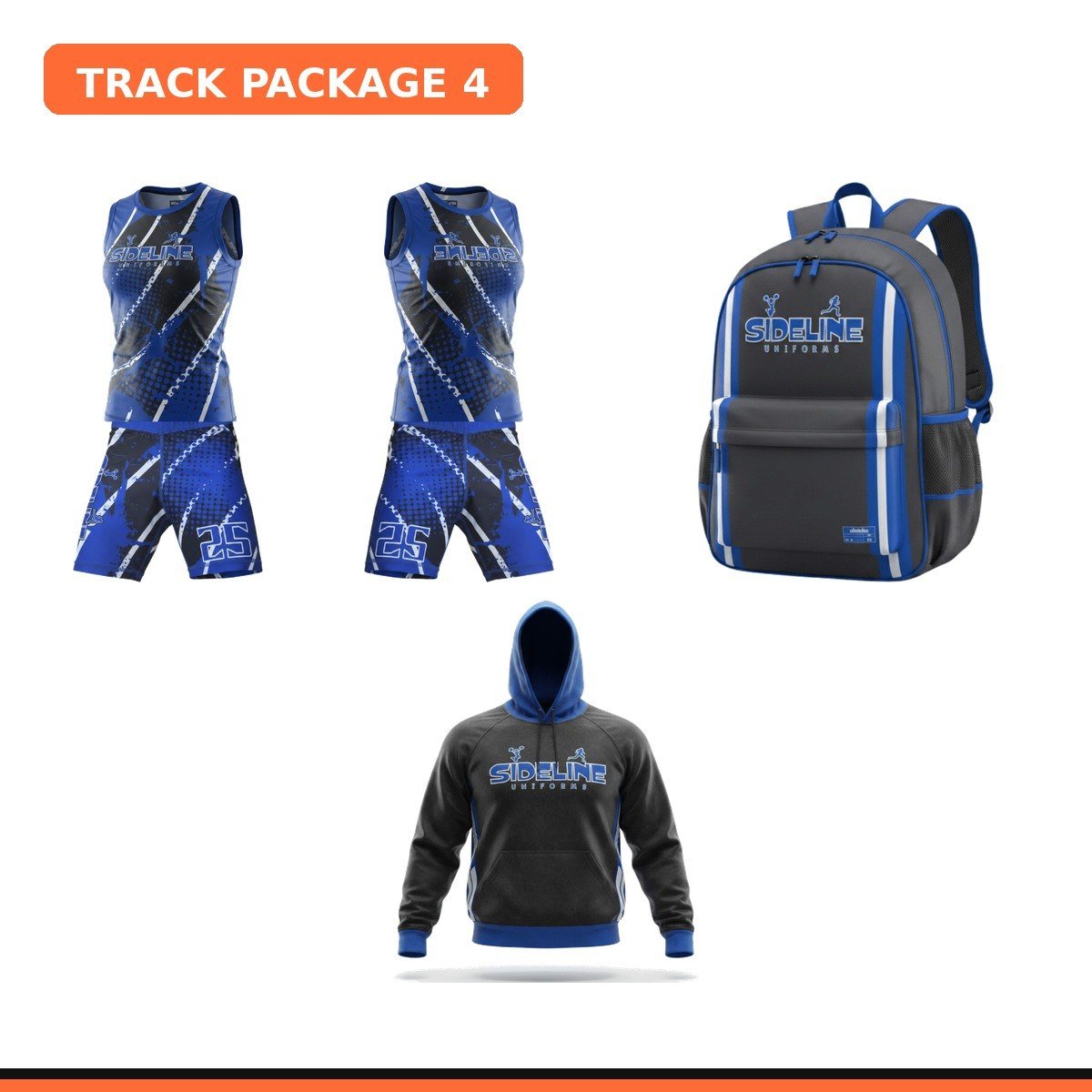track-package-4 Custom track premium plus package - two singlets, two compression shorts, team backpack, and hoodie